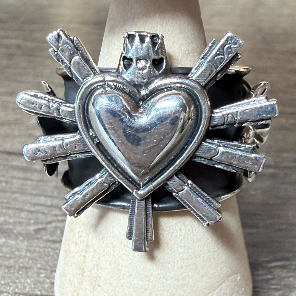 Mexican Sterling Silver Sacred Heart Ring – 925 Milagro Statement Jewelry